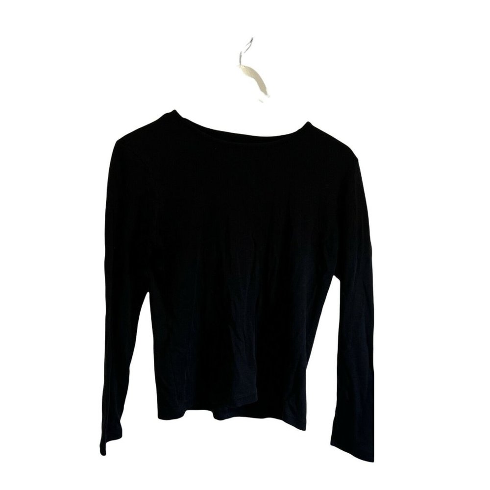 LL Bean Women's Stretch Scoop Neck Supima Cotton Black Long Sleeve Size Small